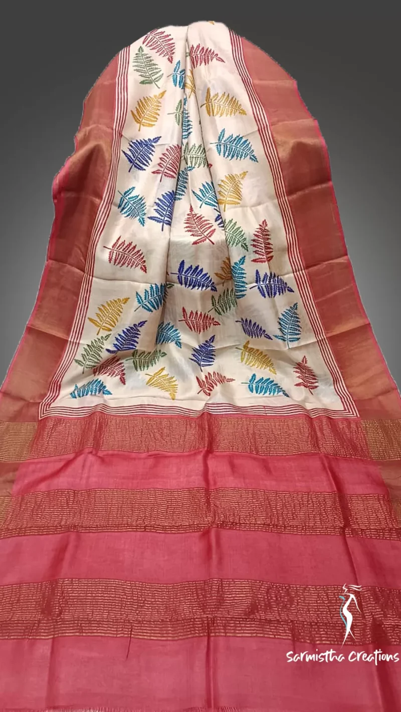 Zari Border Pure Desi Tussar Silk Saree With Hand-Block Printing dtzbhbp-006