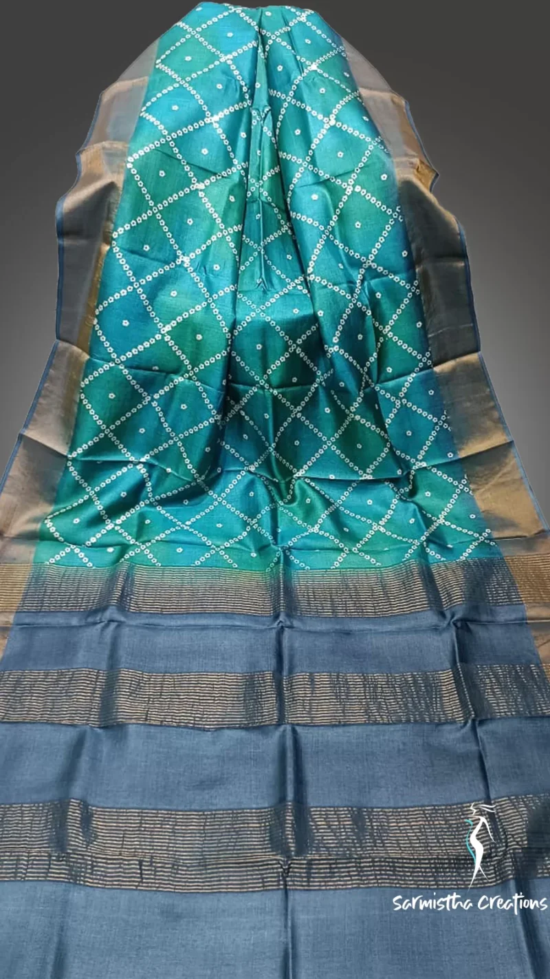 Zari Border Pure Desi Tussar Silk Saree With Hand-Block Printing dtzbhbp-009