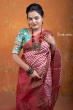 Zari border tussar with block printed motifs