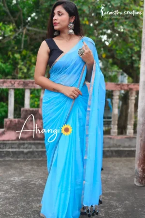 Atrangi Pure Mal Cotton Saree Sky Blue