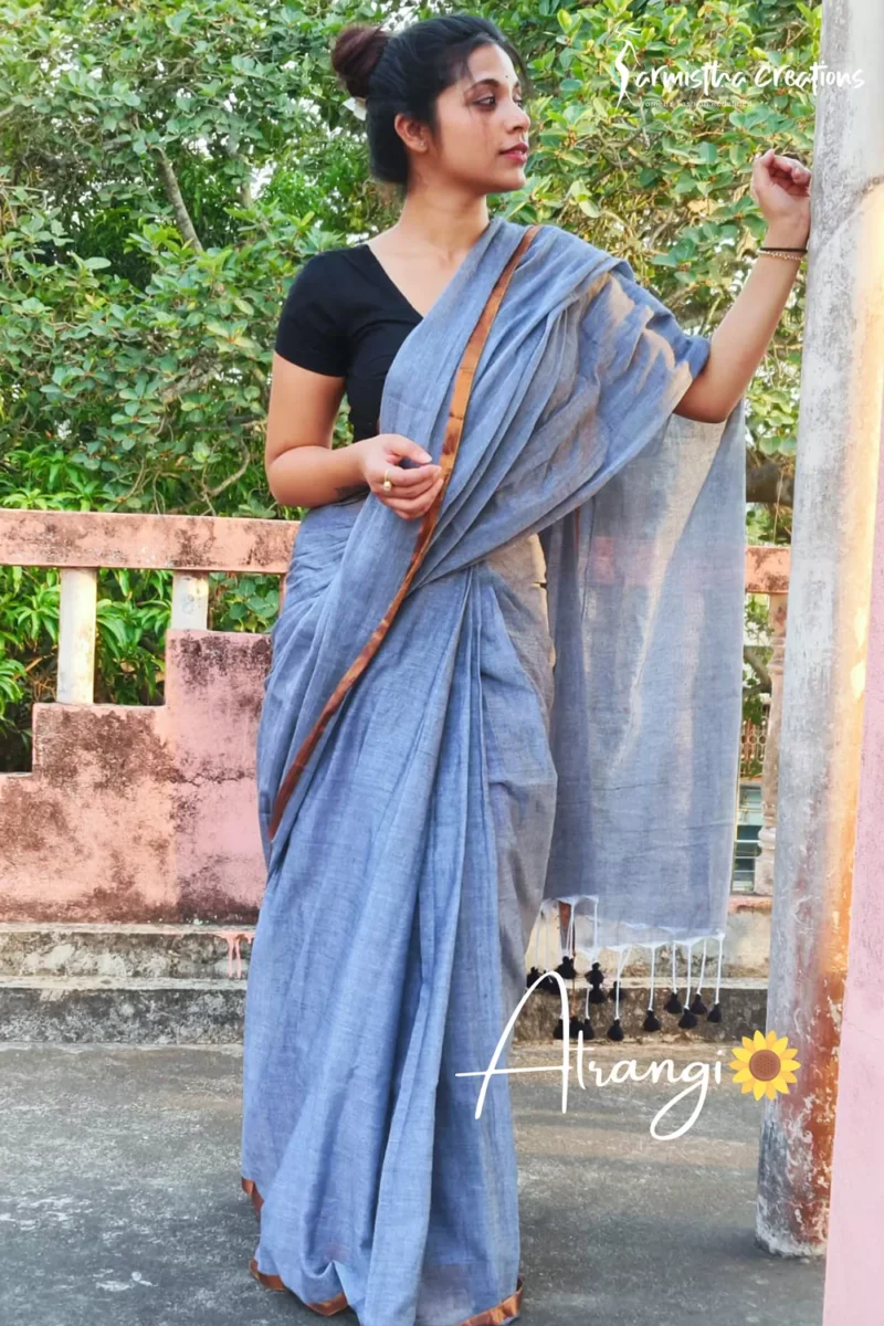 Atrangi Pure Mal Cotton Saree Grey