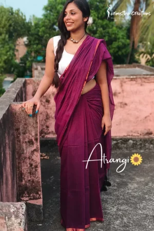 Atrangi Pure Mal Cotton Saree Maroon