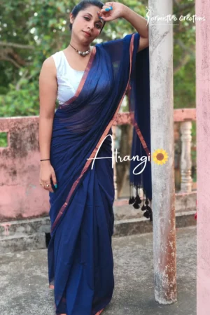 Atrangi Pure Mal Cotton Saree Navy