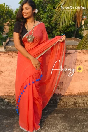 Atrangi Pure Mal Cotton Saree Orange