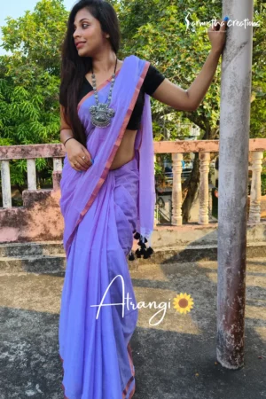 Atrangi Pure Mal Cotton Saree Purple