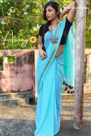 Atrangi Pure Mal Cotton Saree Teal