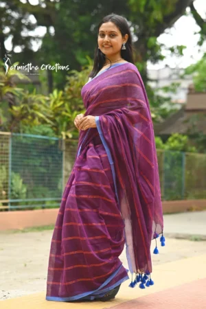 Pure Mal Cotton Saree with Copper Zari Maroon