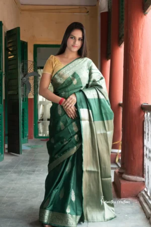 Georgette Silk Saree with Benarasi Work (Bottle Green)