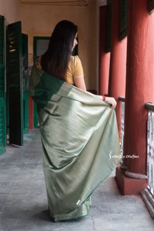 Georgette Silk Saree with Benarasi Work (Bottle Green)