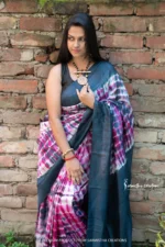 Shibori print Bishnupuri silk saree. Silk Mark certified.