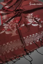 Premium quality maroon handloom cotton saree with beautiful jamdani motif work