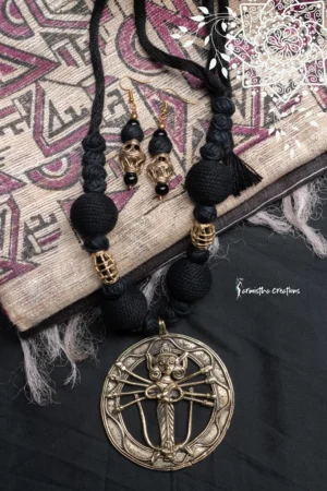 Hand-Made Dokra Durga Necklace (Round, Black)