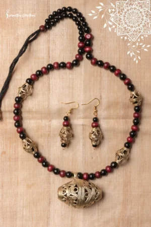 Hand-Made Dokra mala (Dhol Mala, Black-Maroon)