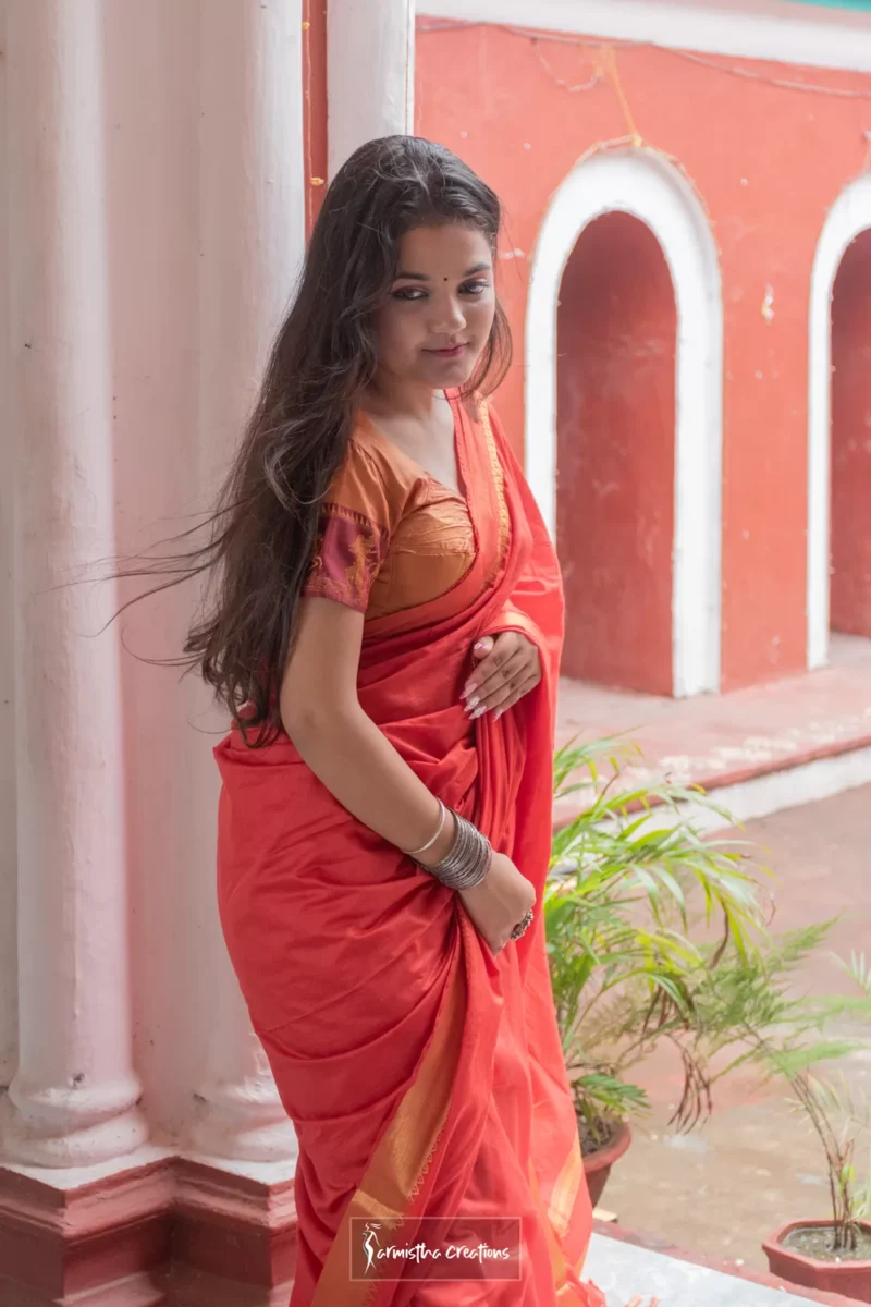 Raktakarabi fiery red mangalgiri silk saree