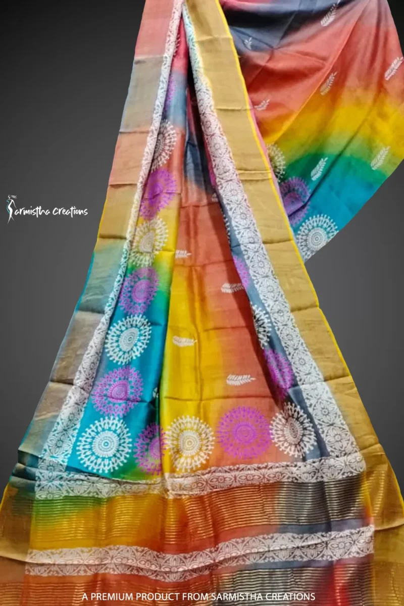 zari border pure desi tussar silk multi-colour with ethnic motifs