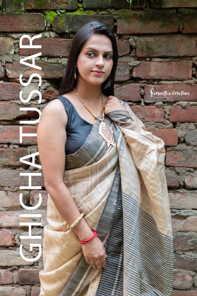 ghicha tussar saree with black weaved border