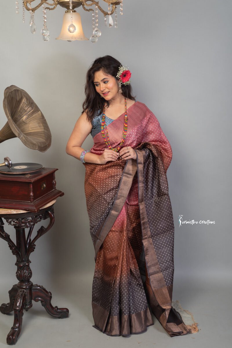 Zari Border Pure Desi Tussar Silk Saree With Hand-Block Printing dtzbhbp-049