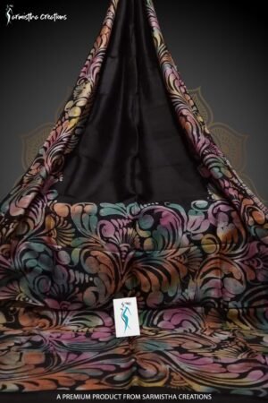 Bishnupuri silk hand batik charcoal black