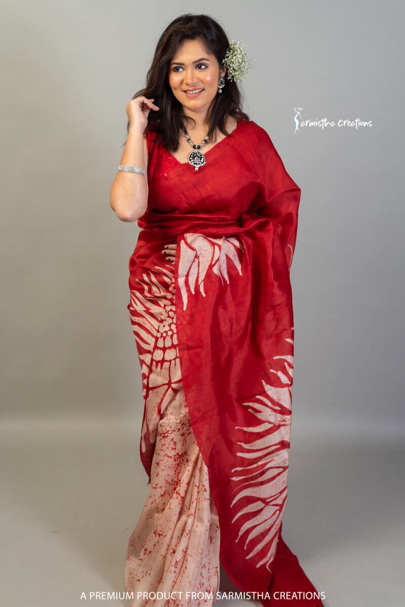 Bishnupuri silk hand batik Crimson Red