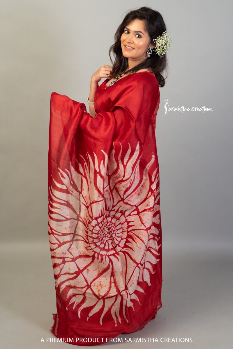 Bishnupuri silk hand batik Crimson Red