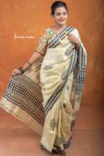 murshidabad silk saree with hand block printing yellow with floral motifs