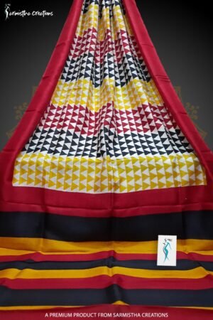 murshidabad silk saree with hand block printing multi colour with geometric motif