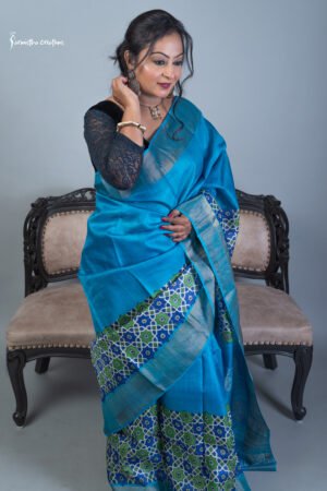 block printed zari tussar saree