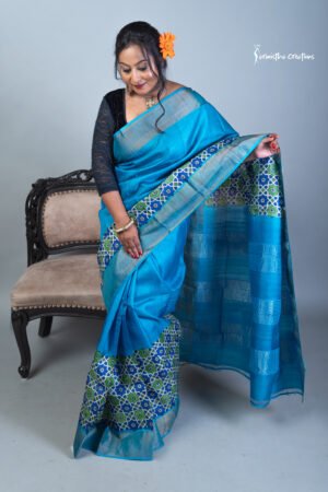 block printed zari tussar saree