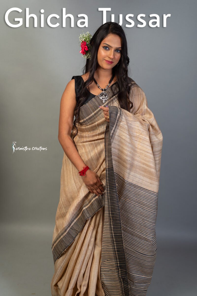 ghicha tussar saree with black weaved border