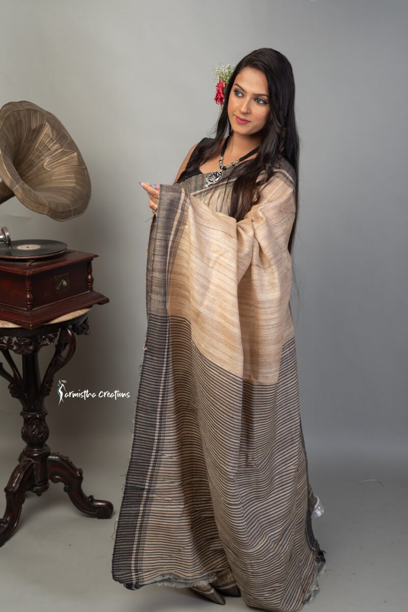 Ghicha Tussar Saree with Black Weaved Border - Image 2