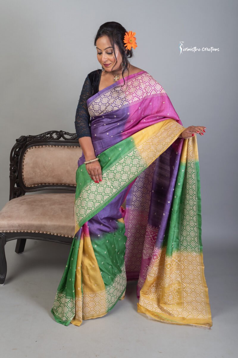 Multicolor Tussar Kutchwork Saree ptkw-003 - Image 3