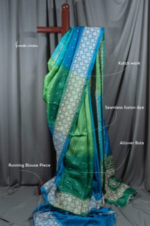 teal and green tussar kutchwork saree