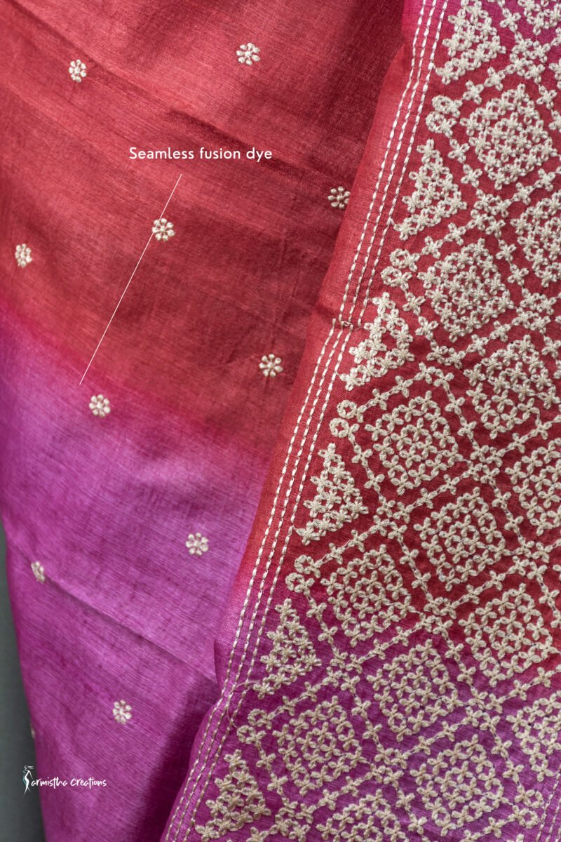 Multicoloured Tussar Kutchwork Saree ptkw-006 - Image 3