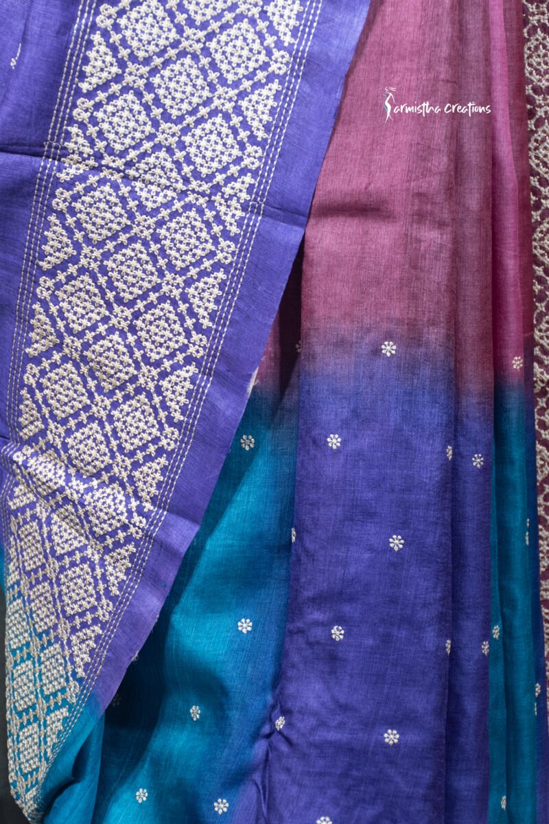 Multicoloured Tussar Kutchwork Saree ptkw-007 - Image 5