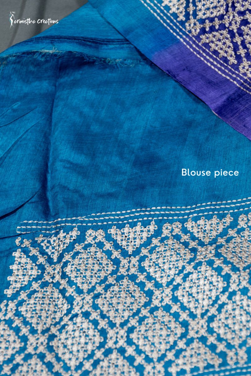 Multicoloured Tussar Kutchwork Saree ptkw-007 - Image 6