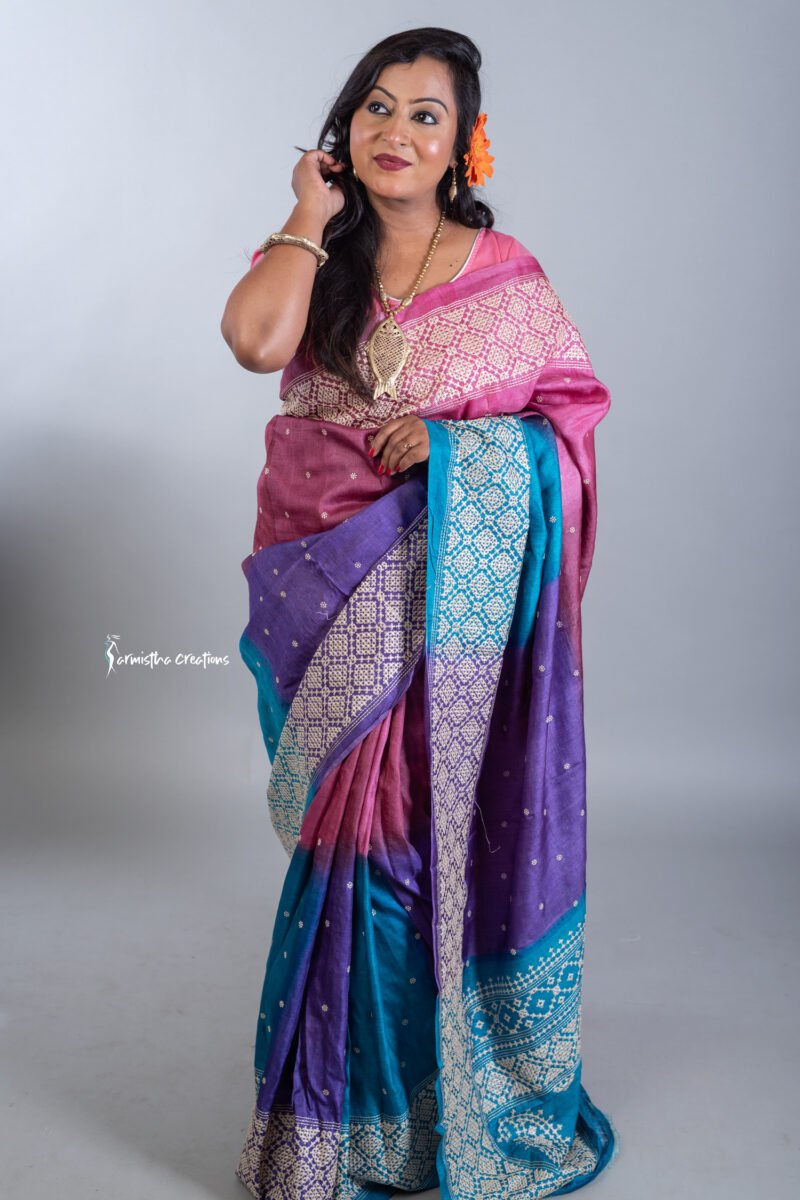 multicolour tussar kutchwork saree