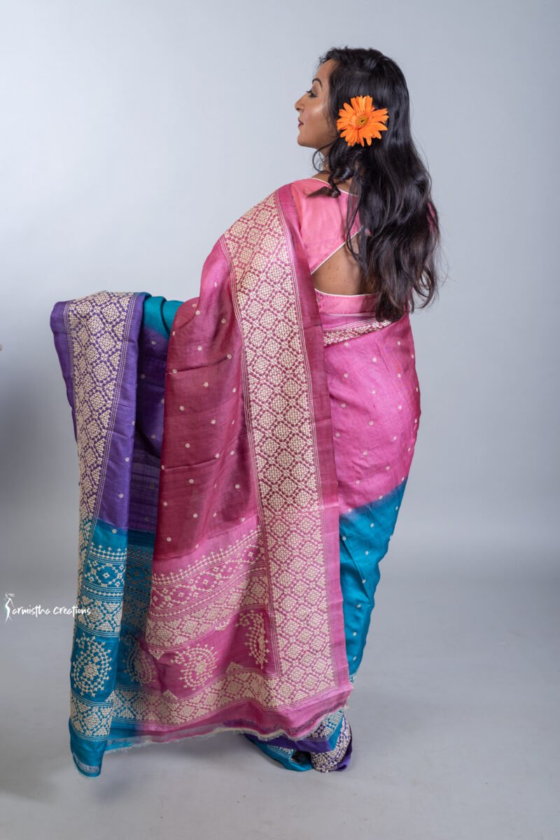 multicolour tussar kutchwork saree