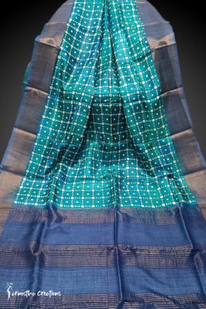 zari border desi tussar silk saree with block printing