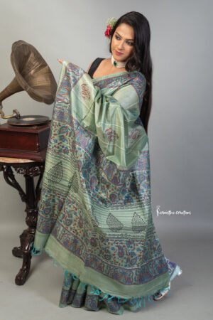 hand block printed desi tussar saree