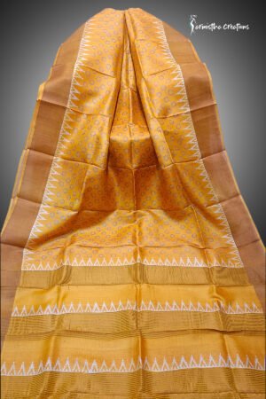 zari border desi tussar silk saree with block printing