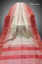 zari border desi tussar silk saree with block printing