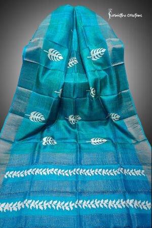 zari border desi tussar silk saree with block printing