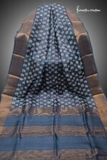 zari border desi tussar silk saree with block printing