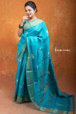 zari border desi tussar silk saree with block printing