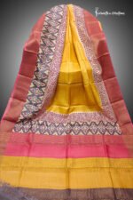 zari border desi tussar silk saree with block printing