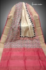 zari border desi tussar silk saree with block printing