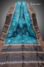 zari border desi tussar silk saree with block printing