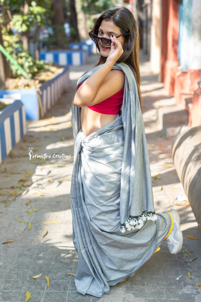 pure cotton saree grey