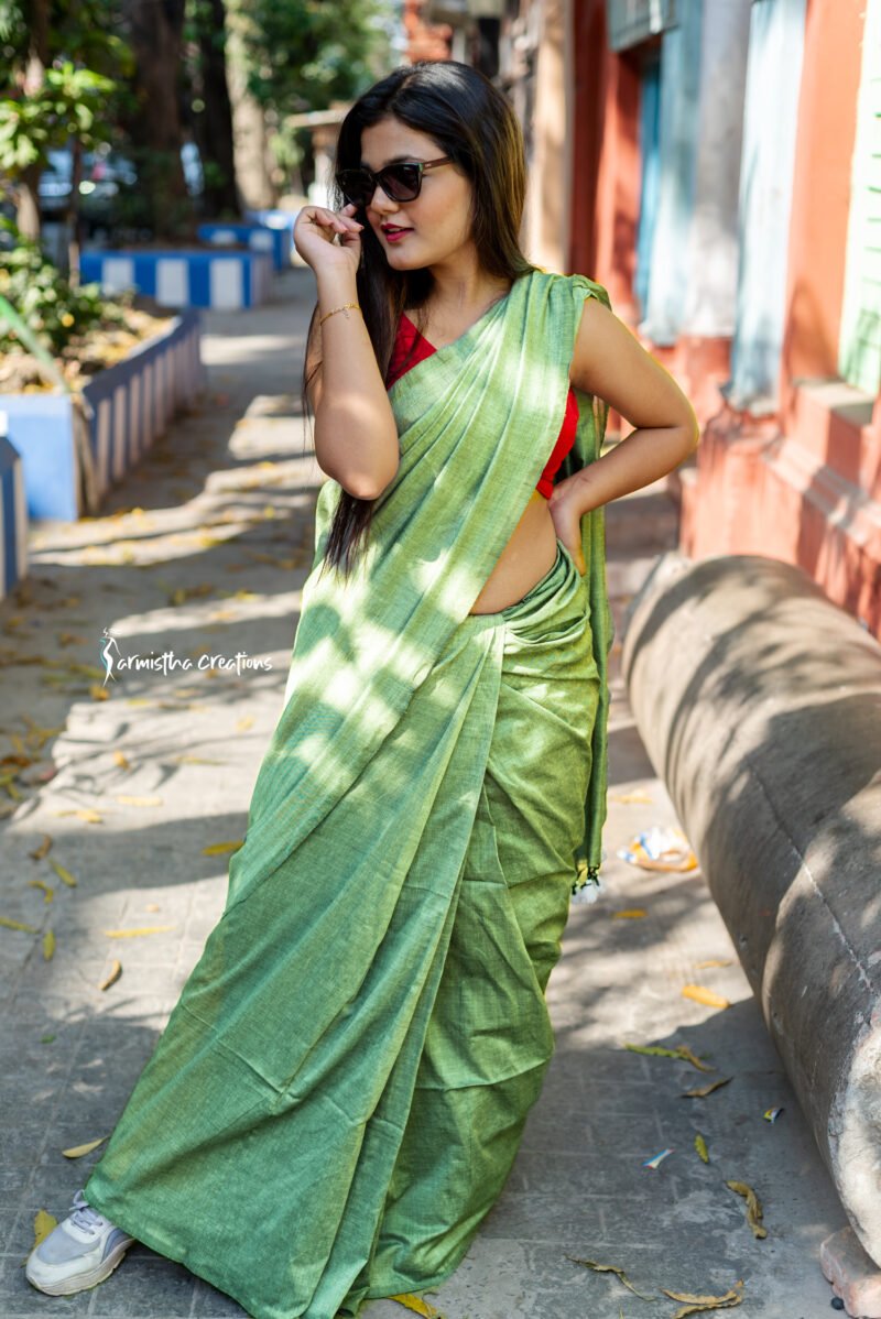 pure cotton saree pistachio green