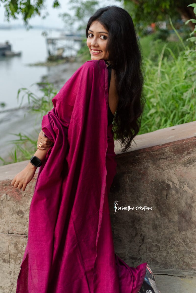 pure cotton saree magenta